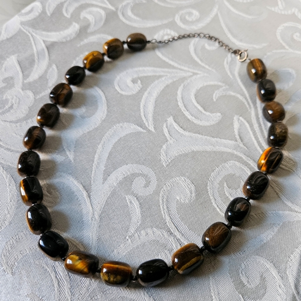 Vintage Tiger's Eye Sterling Silver Necklace Signed